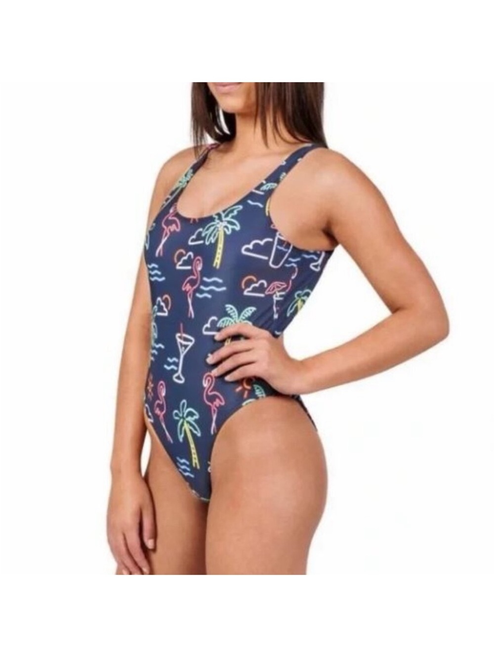 Chubbies one piece Maillot Swimsuit Neon lights print navy Size XL